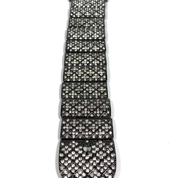 Joan Rivers Bracelet Stretch Black Rhinestones Buckle Marked - Picture 7 of 11